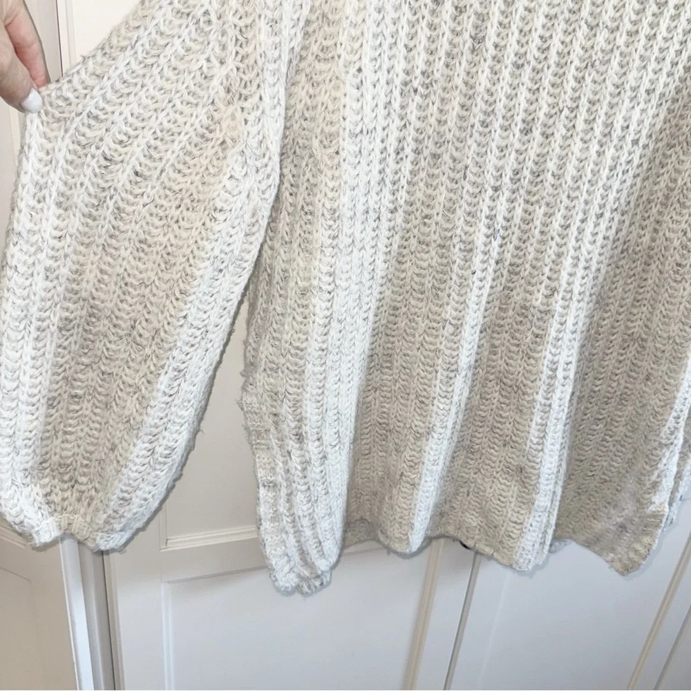 Anthropologie Pilcro Long Line Cable Tunic Sweater Ivory Small Wool/Linen Blend